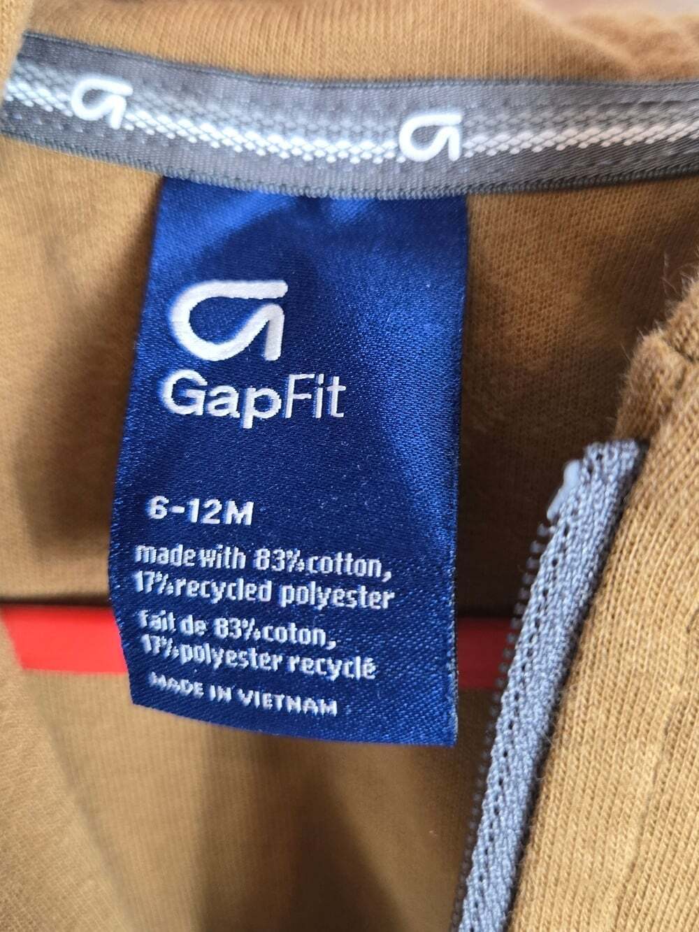 GapFit Baby 6-12M Brown Zip Hoodie Cotton Full Zip Activewear Jacket - Picture 6 of 6